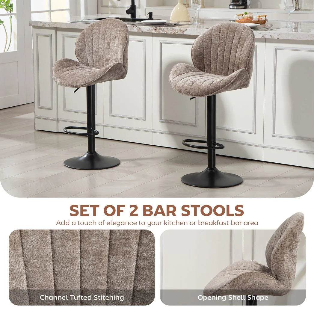 HOMCOM Set of 2 Swivel Bar Stools with Back, Footrest and Gas Lift Height Adjustment – Chenille Kitchen Island Stools, Brown