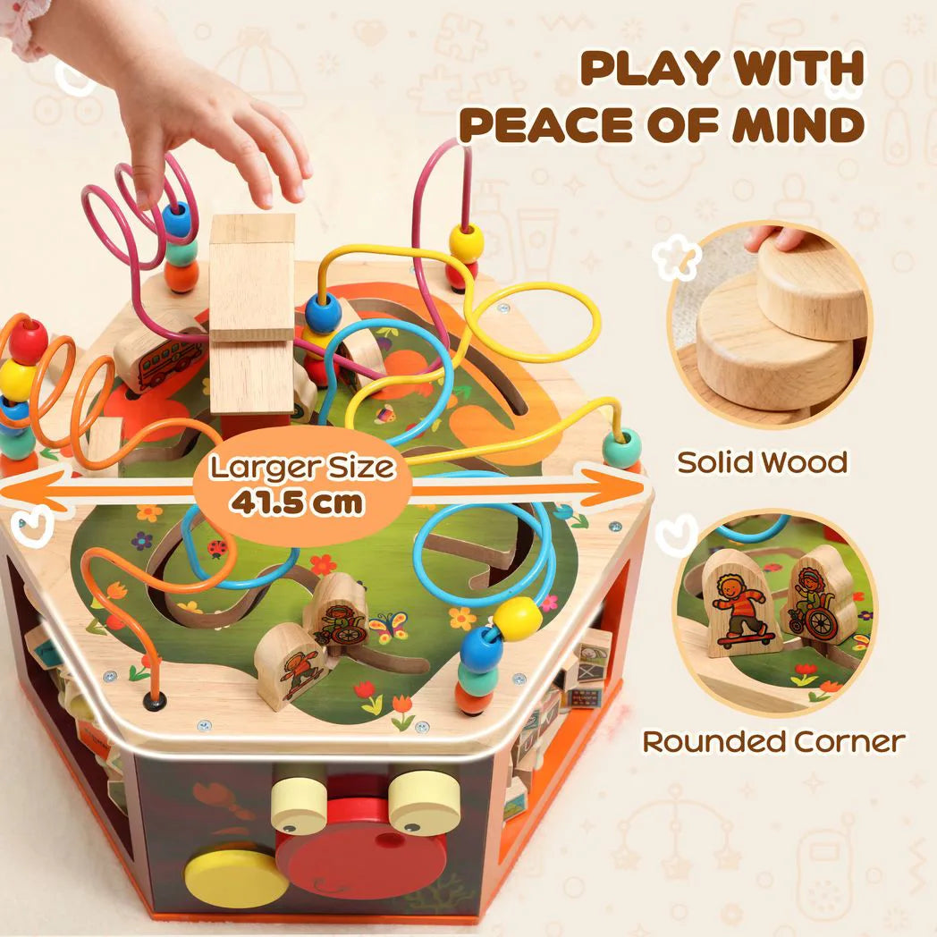 AIYAPLAY 8 in 1 Wooden Activity Cube with Bead Maze, Shape Sorter & Number Games – Montessori Toy, 18 Months+