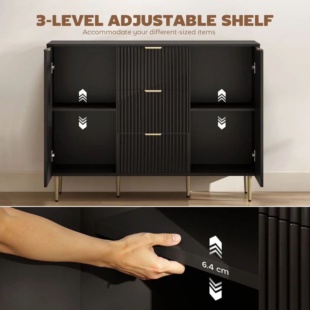 HOMCOM 120cm Sideboard with 2 Doors, 3 Drawers and Adjustable Shelves – Buffet Cabinet and TV Stand, Black