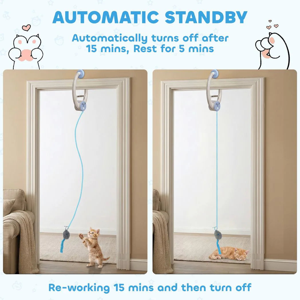 PawHut Interactive Cat Toy with Door-Hanging Bouncing Mouse Teaser – USB Rechargeable Indoor Play for Cats