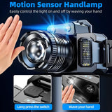 2 Pack Rechargeable LED Headlamps with Motion Sensor & Zoom – USB-C Headlight for Camping & Hiking, Black