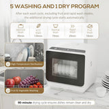 HOMCOM 6L Tabletop Dishwasher with 5 Wash Modes and 70°C Hot Wash – Portable Countertop Dishwasher, White