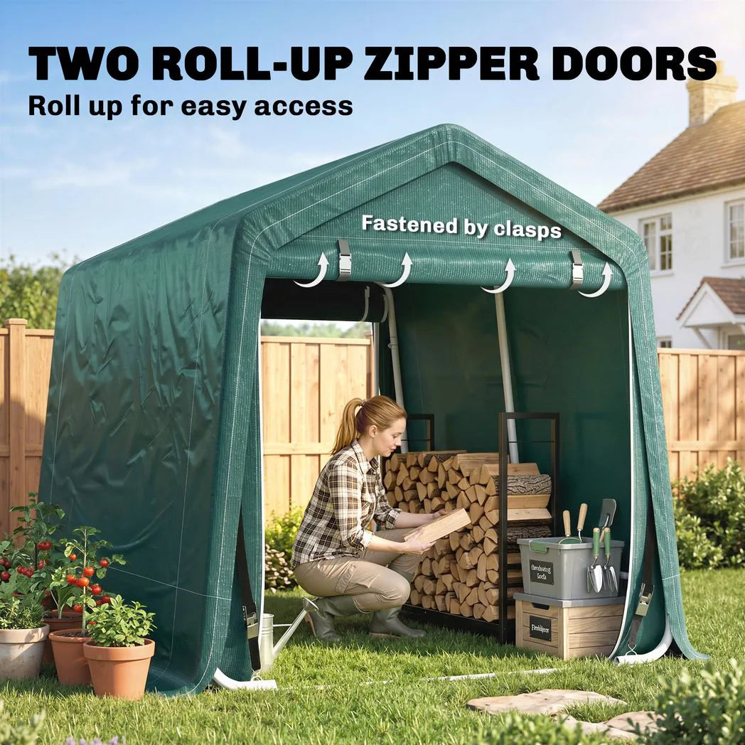Outsunny 8 x 6.5 ft Portable Garden Storage Shed with Double Roll-up Zipper Door – Waterproof Bike Tent, Green