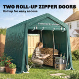 Outsunny 8 x 6.5 ft Portable Garden Storage Shed with Double Roll-up Zipper Door – Waterproof Bike Tent, Green