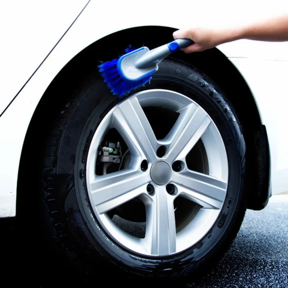 3-Piece Wheel and Tyre Cleaning Brush Set – Soft Bristle Alloy Wheel Cleaner for Cars and Bikes, Blue