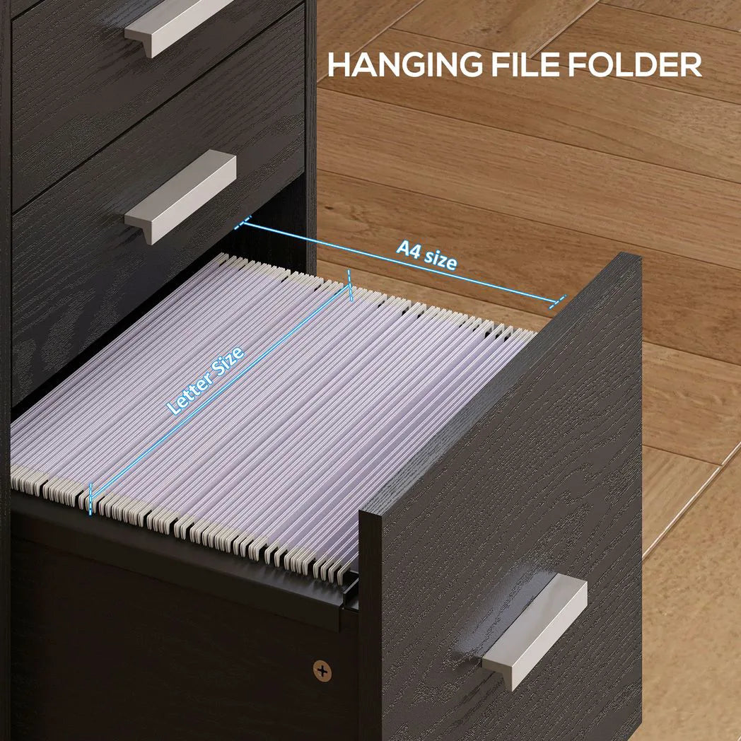 HOMCOM 3 Drawer Rolling Filing Cabinet with Printer Top – Under-Desk A4 Hanging Folder Storage, Black