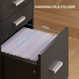 HOMCOM 3 Drawer Rolling Filing Cabinet with Printer Top – Under-Desk A4 Hanging Folder Storage, Black
