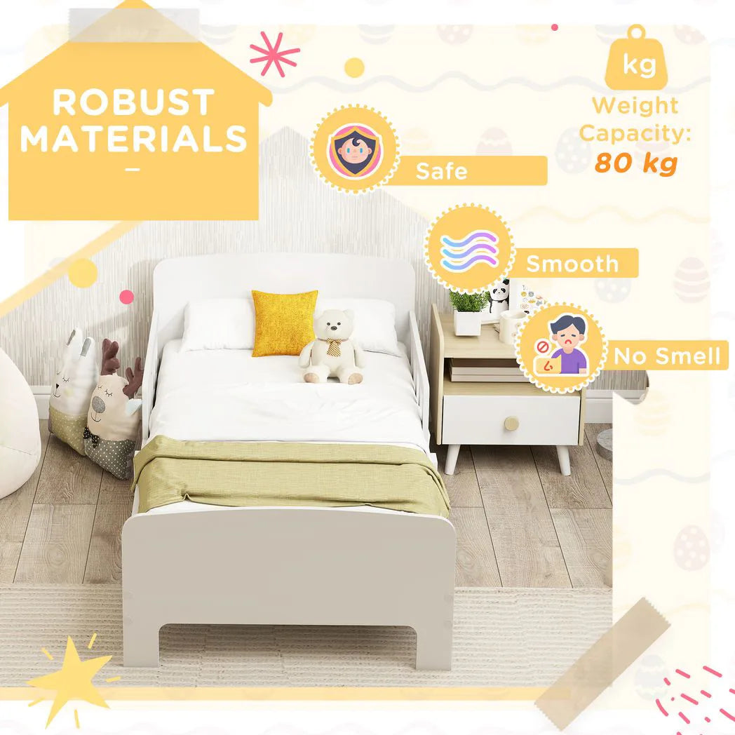AIYAPLAY Toddler Bed Frame with Safety Side Rails – White Kids Bed for Ages 3-8 Years