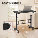HOMCOM Overbed Table with Height Adjustment and Wheels, 80 x 40 cm – Sofa Side Table and Laptop Desk, Black
