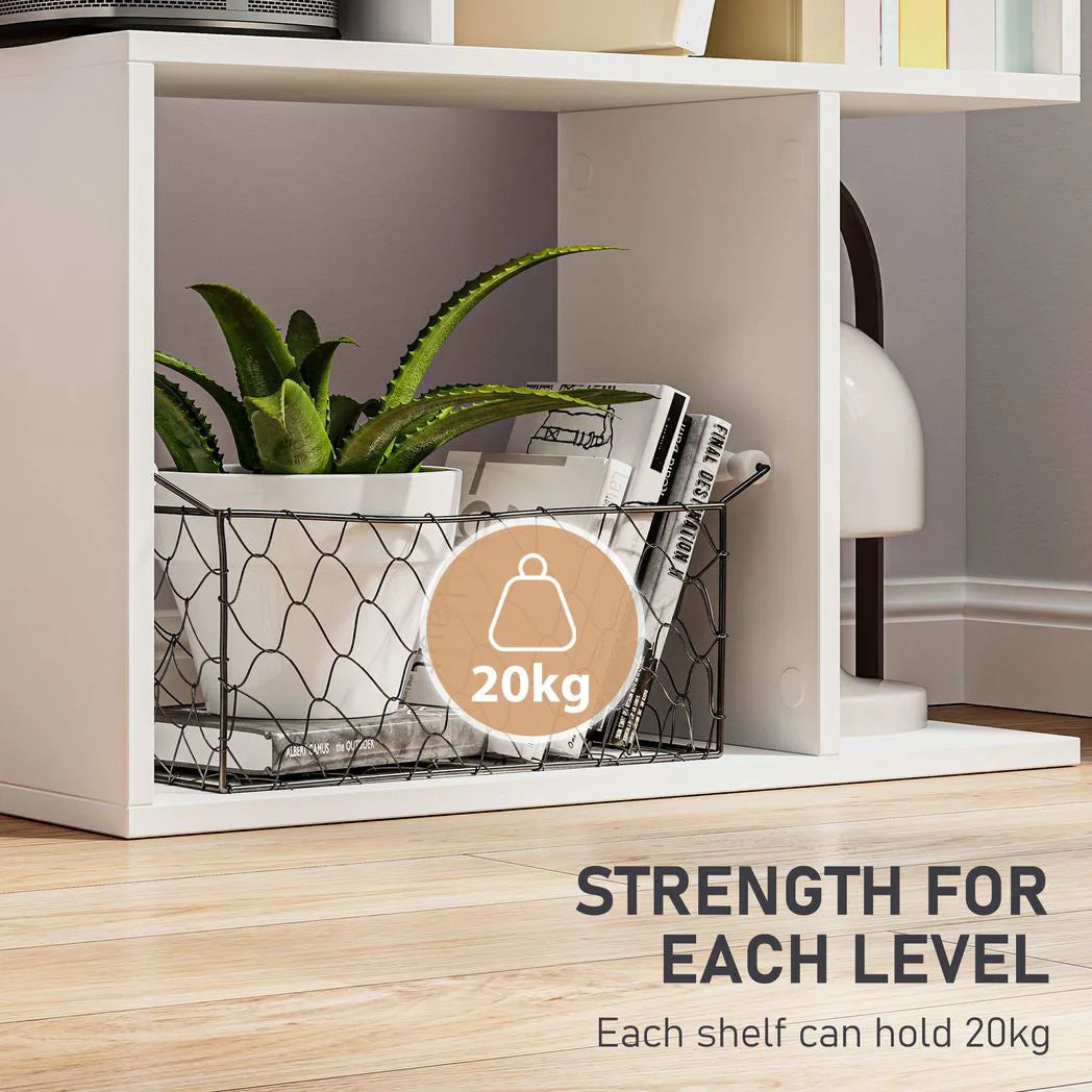 HOMCOM S-Shaped 5-Tier Bookcase, Freestanding Wooden Bookshelf – Home Office Display Storage Rack, White