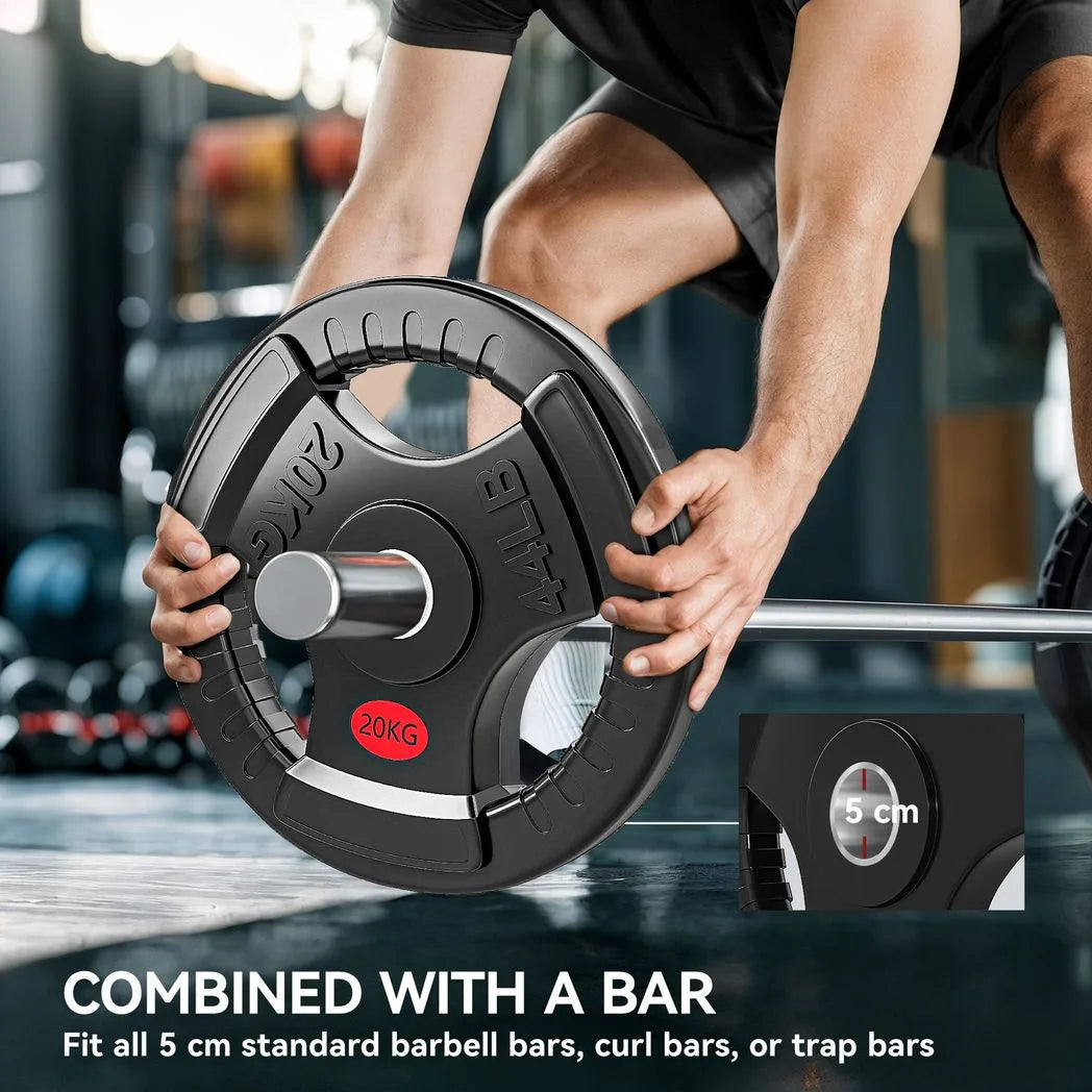 SPORTNOW 20kg Olympic Weight Plate with Tri-Grip Handles and 5cm Centre Hole – Home Gym, Black