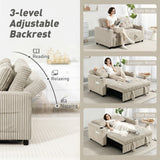 HOMCOM Corduroy Click Clack Sleeper Sofa Bed with Pull Out Design, 2 Seater, Cup Holders – Cream White
