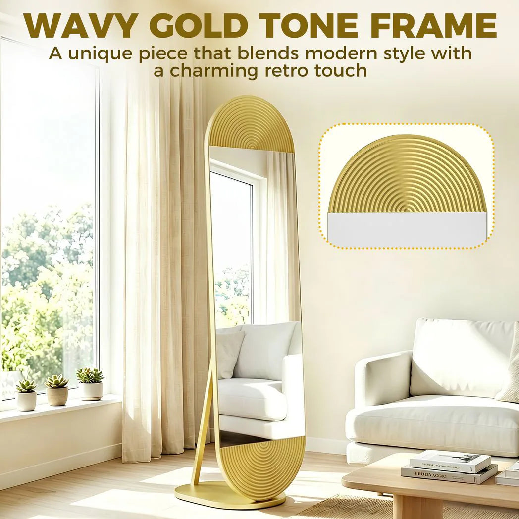 HOMCOM 50 x 161 cm Wavy Full Length Mirror, Free Standing Mirror with Metal Frame and Solid Base