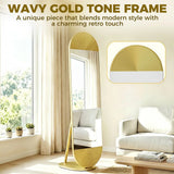 HOMCOM 50 x 161 cm Wavy Full Length Mirror, Free Standing Mirror with Metal Frame and Solid Base
