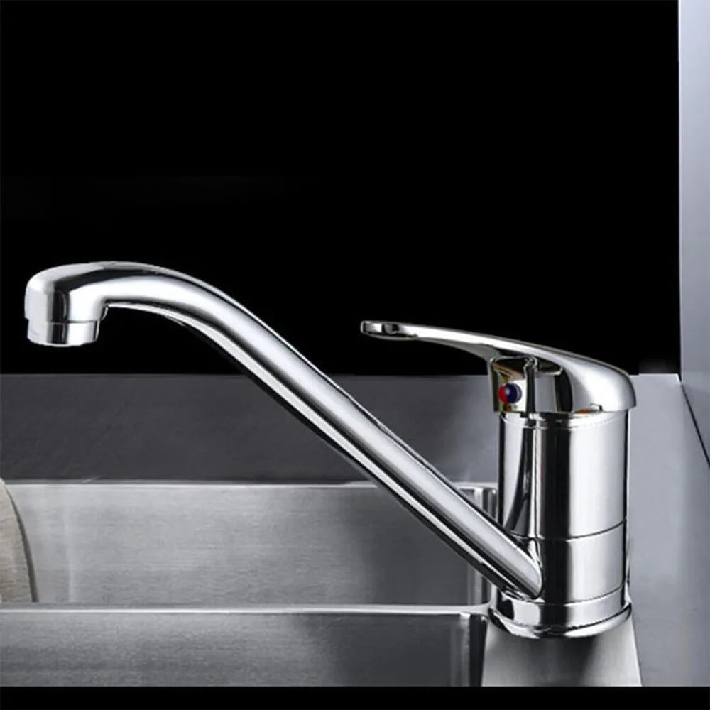 Modern Compact Kitchen Sink Mixer Tap with Swivel Spout, Single Lever and Solid Brass Body – Mono Chrome