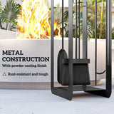 Outsunny 5-Piece Fireplace Companion Set – Brush, Shovel, Poker, Tongs and Stand, Black Metal
