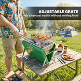 Outsunny Portable Briefcase Charcoal BBQ with Tilting Grate and Stainless Steel Basin, Dark Green