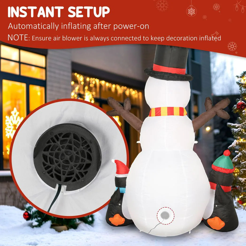 Outsunny 6FT Christmas Inflatable Snowman and Penguins with Built-In LED Lights and Projector – Indoor Outdoor Garden Decoration