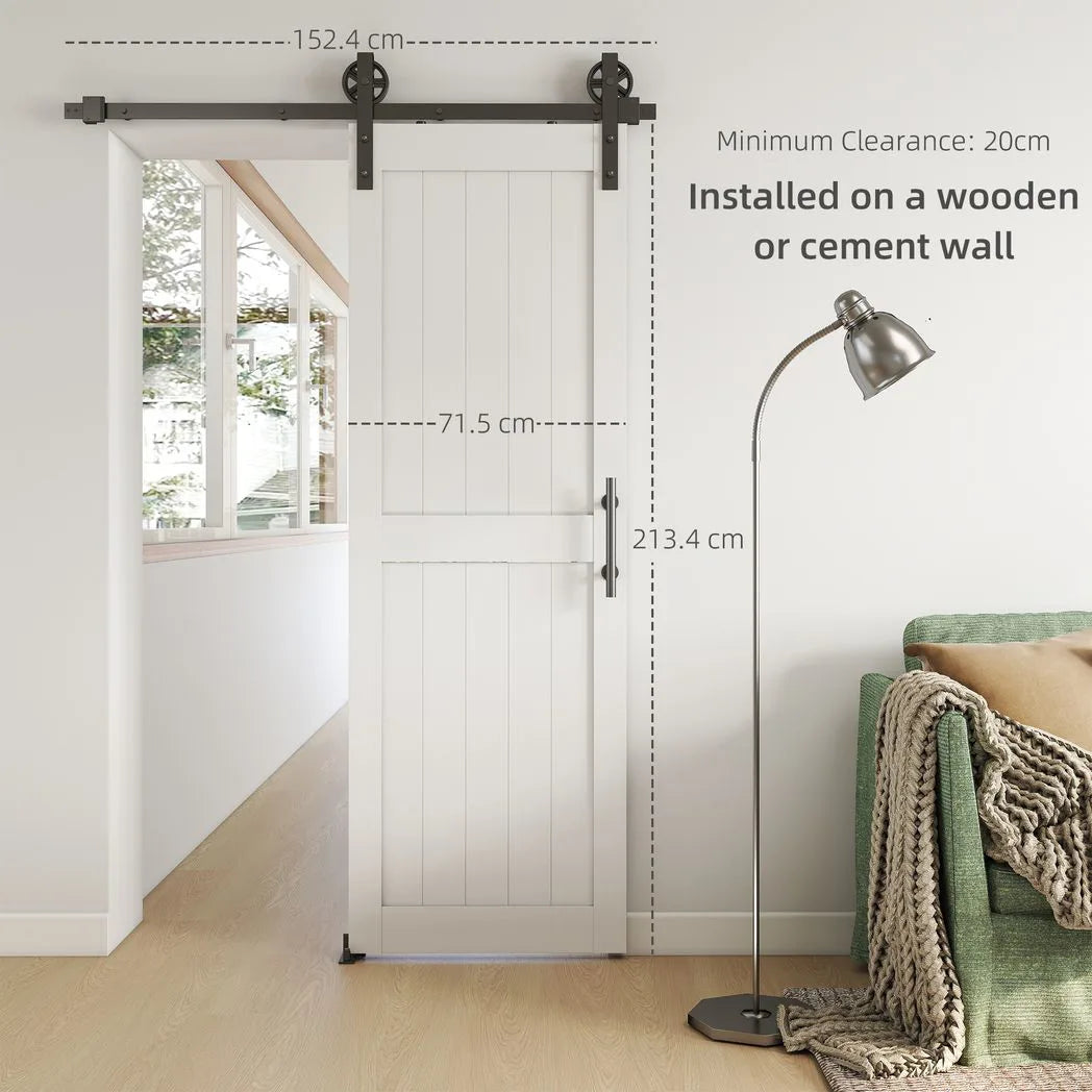 HOMCOM 152.4cm Sliding Barn Door Kit with Track, Rollers, Floor Guide and Handle – Space-Saving PVC-Coated Door, White