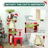 PawHut 120cm Christmas Cat Tree with 3 Scratching Posts, Perches & Hanging Toys – Festive Tower, Green