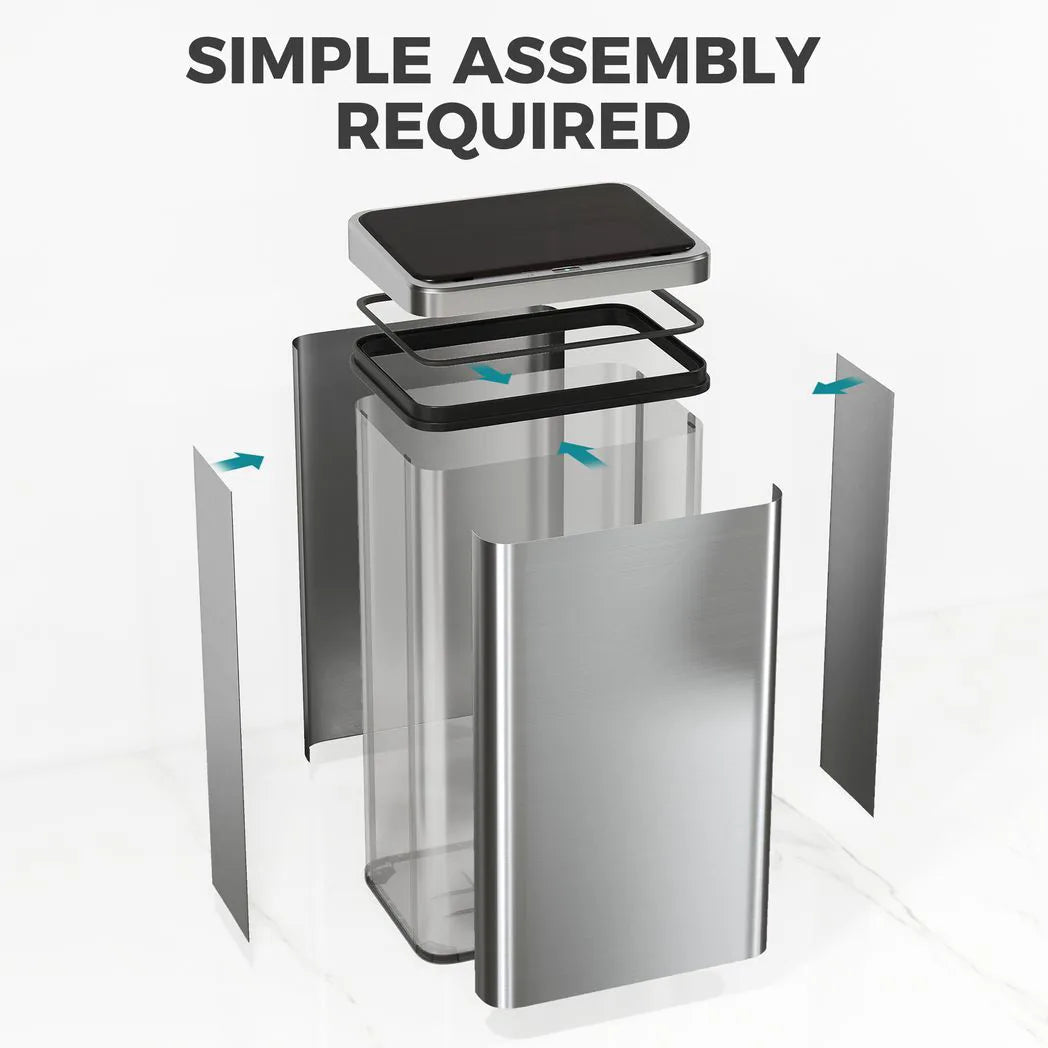 HOMCOM 50L Stainless Steel Sensor Bin with Soft-Close Lid – Touchless Automatic Kitchen Bin, Silver Tone