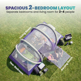 Outsunny Inflatable Tent 2 Bedroom Tunnel Design Windproof Air Tent with Carry Bag for 4 Person