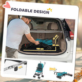 PawHut Foldable Dog Stroller for Miniature Breeds with Brakes & Mesh Windows – Cat and Dog Pram, Dark Green