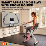 SPORTNOW 4-in-1 Folding Exercise Bike with Resistance Bands, 8-Level Magnetic Resistance & Bluetooth – Home Cardio, Pink