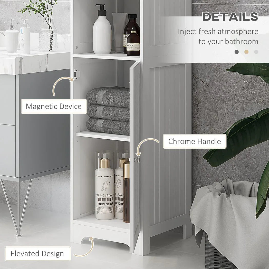 HOMCOM Slim Tall Bathroom Storage Cabinet with 3 Open Shelves and Adjustable Shelf – Space-Saving, White