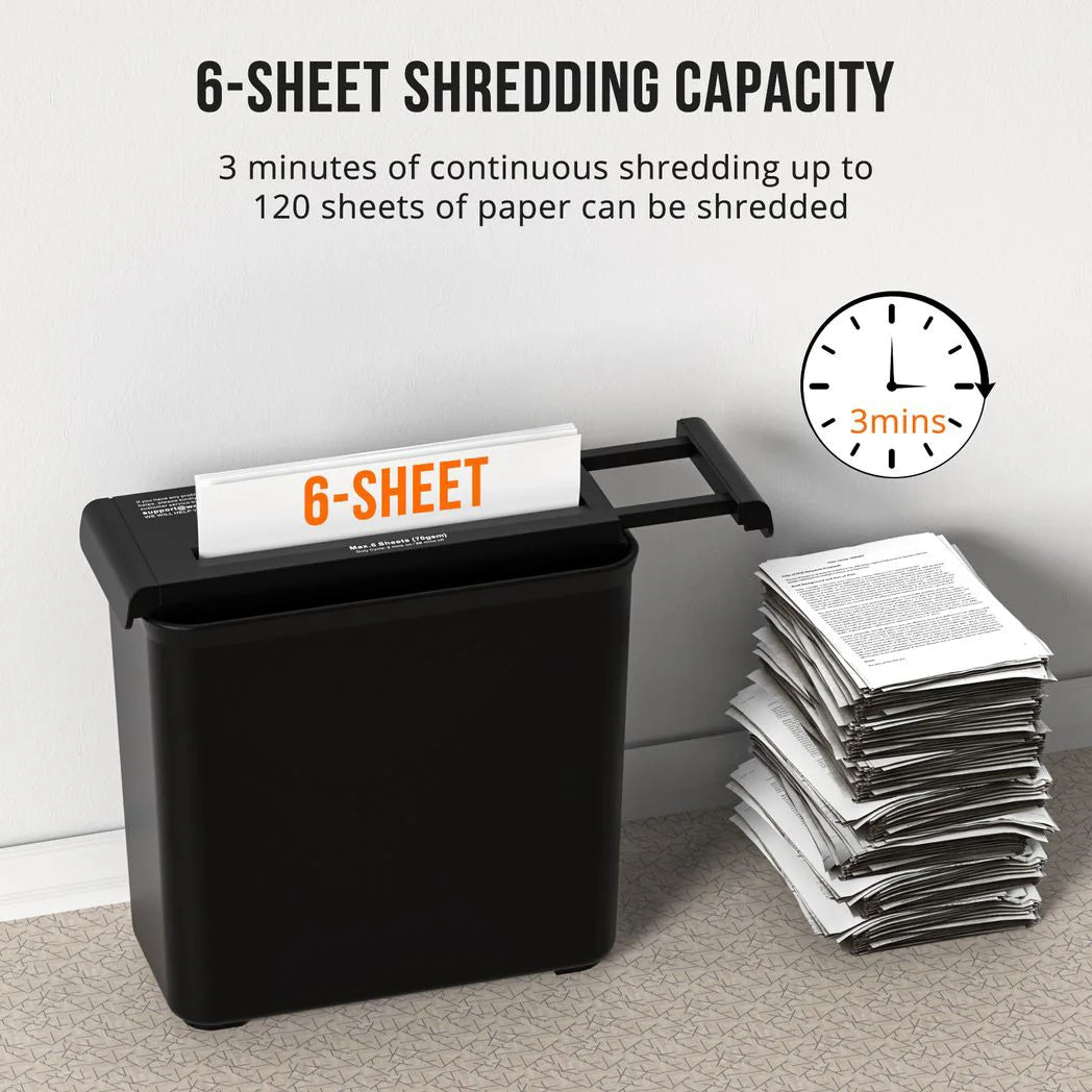 Small Paper Shredder for Home, 6 Sheet Strip Cut Paper Shredder Without Basket,Portable Shredder Extendable Arm Design with Overheat Protection for Home Office