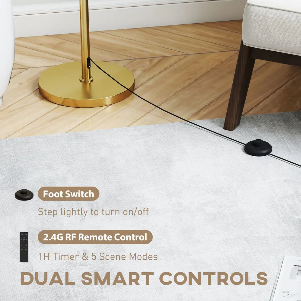 HOMCOM Floor Lamp with Remote, Height Adjustable Standing Lamp with Linen Shade