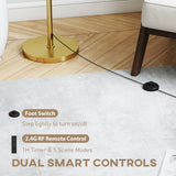 HOMCOM Floor Lamp with Remote, Height Adjustable Standing Lamp with Linen Shade