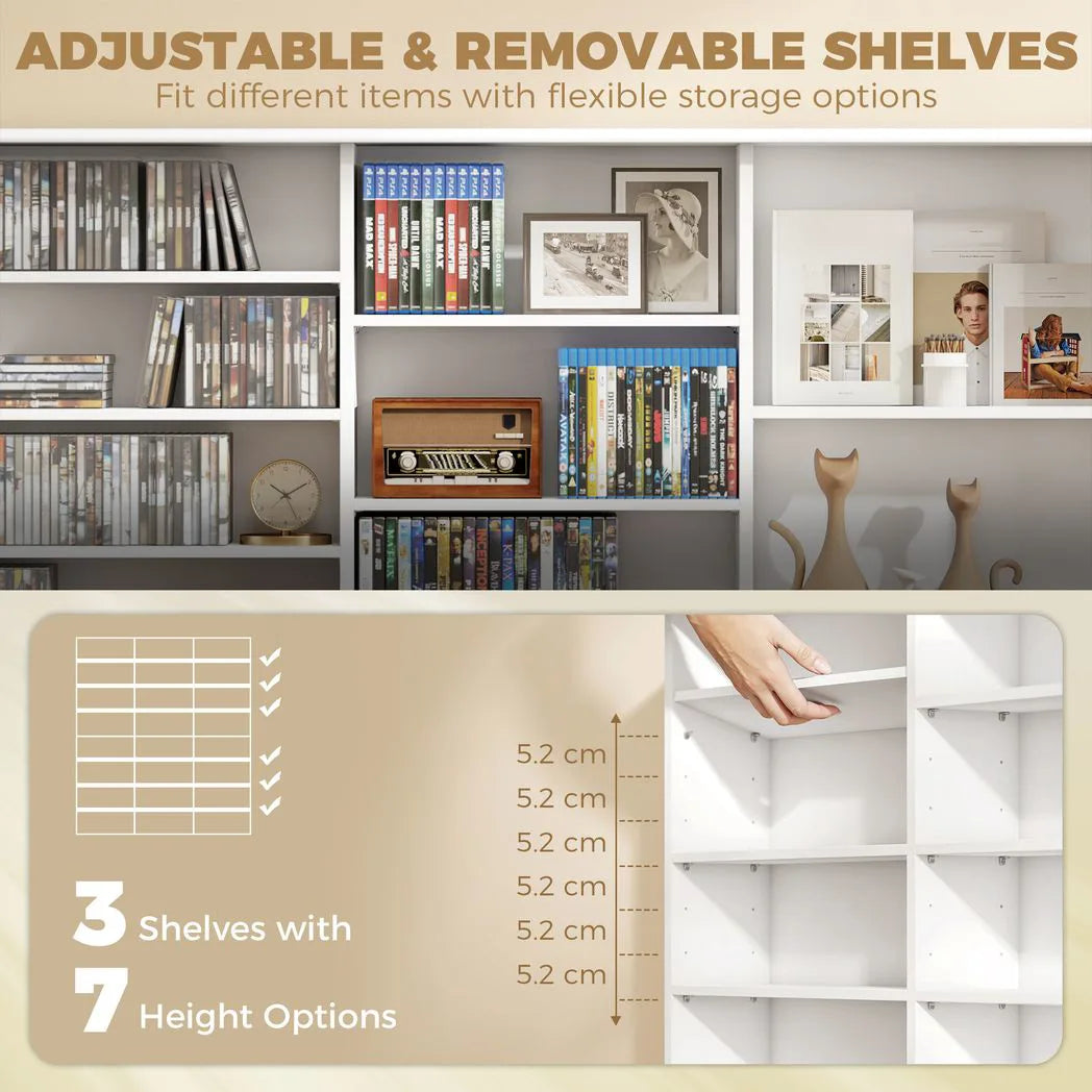 HOMCOM 1032 CD / 594 DVD Media Storage Unit with 24 Compartments & 18 Adjustable Shelves – Blu-ray Shelf Tower, White