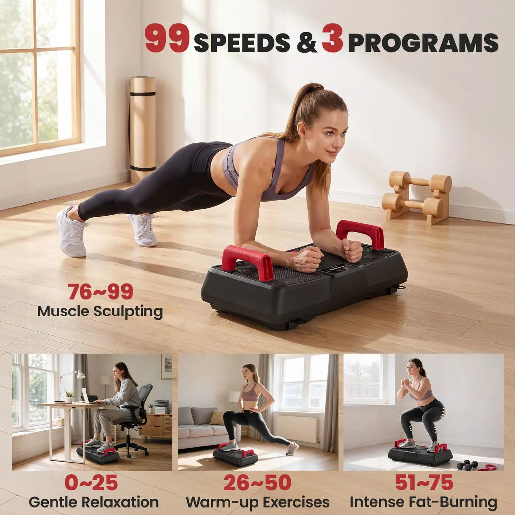 SPORTNOW Vibration Plate with 99 Speed Levels, 3 Programmes & Resistance Bands – Quiet Home Exercise Machine
