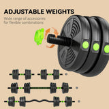 SPORTNOW 20 kg 3-in-1 Adjustable Dumbbell & Barbell Set with EZ Curl Bar – Home Gym Weights, Green