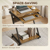 HOMCOM Movable Computer Desk with 4 Wheels and Keyboard Tray – Compact Home Office Workstation with Shelf