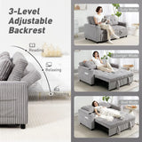 HOMCOM 2 Seater Click Clack Sofa Bed with Pull-Out Design and Cup Holders – Corduroy Upholstery, Light Grey