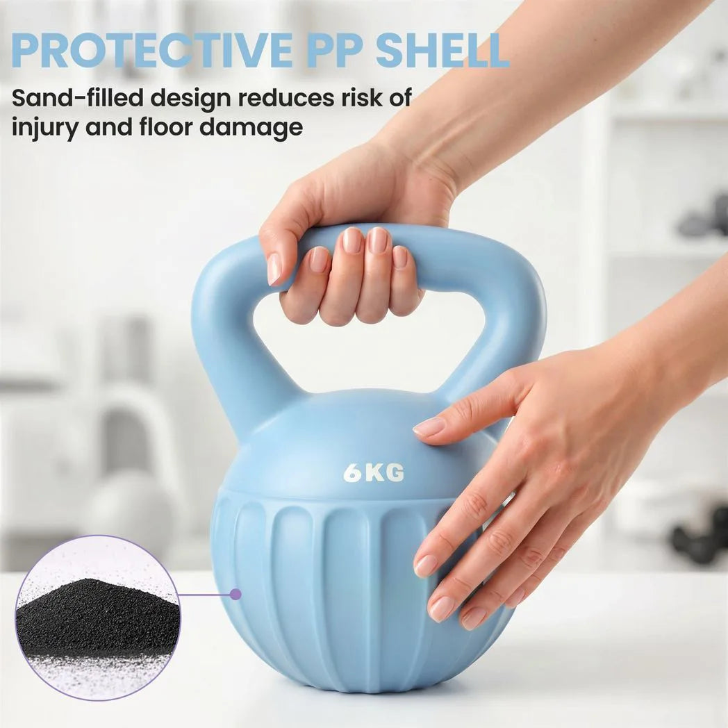SPORTNOW 6kg Kettlebell with Non-Slip Handle & Flat Base – Sand-Filled Strength Training Weight, Blue
