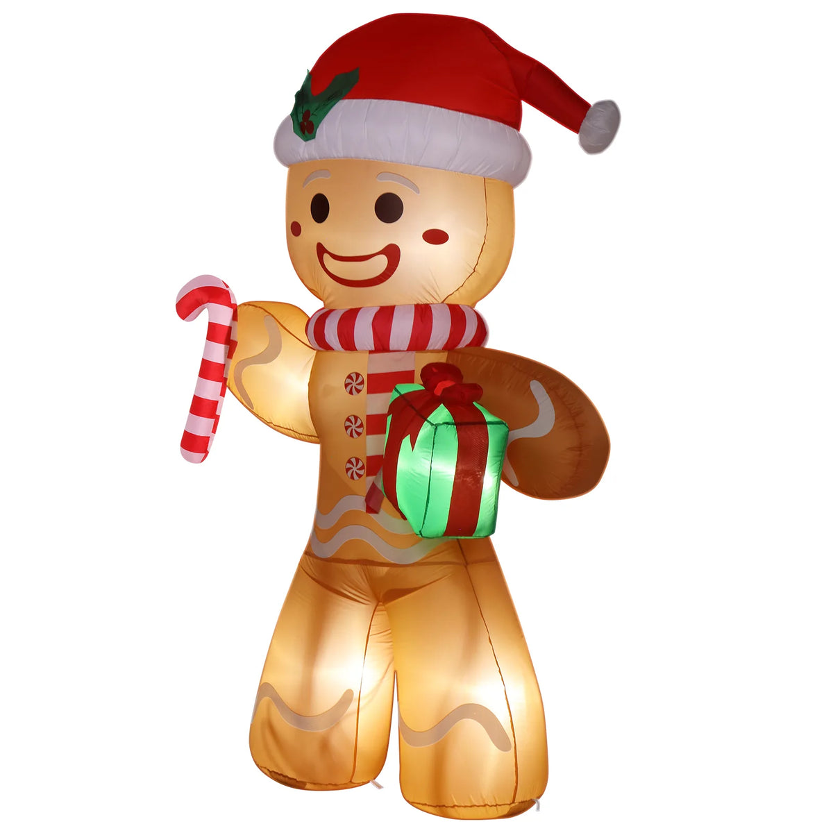 8ft Gingerbread Man Christmas Decoration with 5 LED Lights, Gift and Blower – Outdoor Garden Display