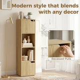 HOMCOM Narrow 4-Tier Bookcase with Open Shelves and Cabinet Doors – Slim Storage Unit, Oak