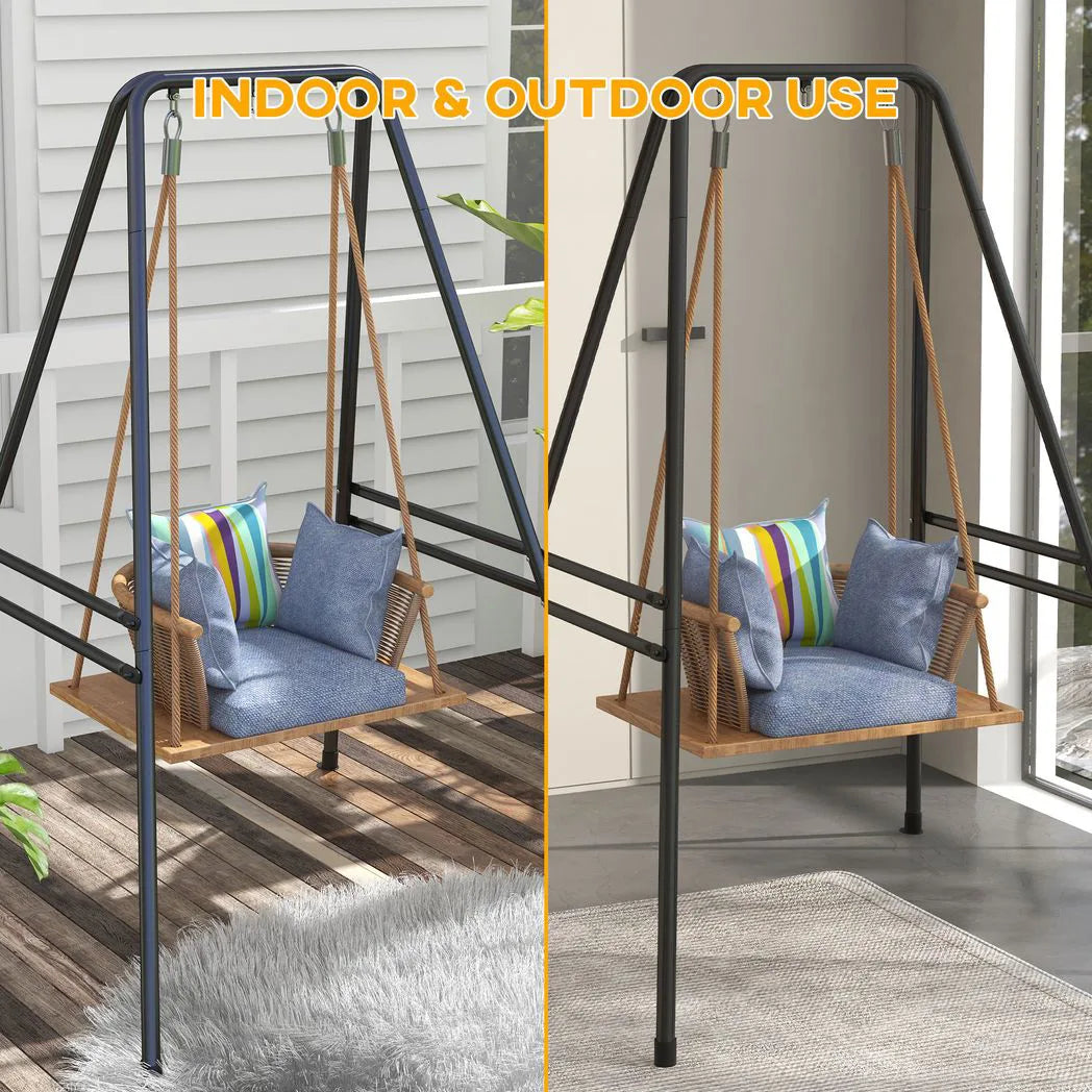Outsunny Hammock Chair Stand with Heavy-Duty Metal Frame – Hanging Chair, Egg Chair & Porch Swing Stand, Black