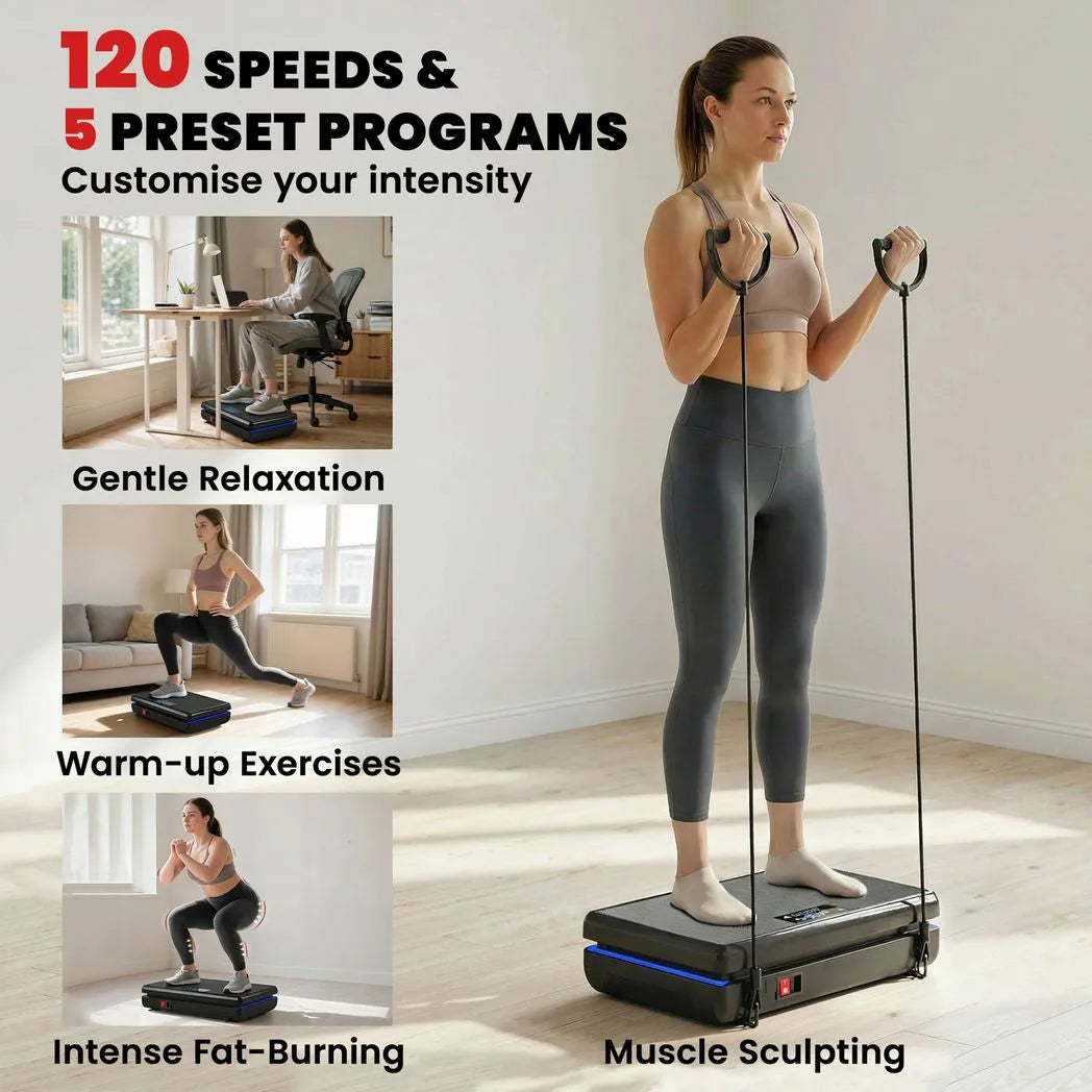 SPORTNOW Vibration Plate with 120 Speed Levels, 5 Programmes & Resistance Bands – Quiet Home Fitness Machine