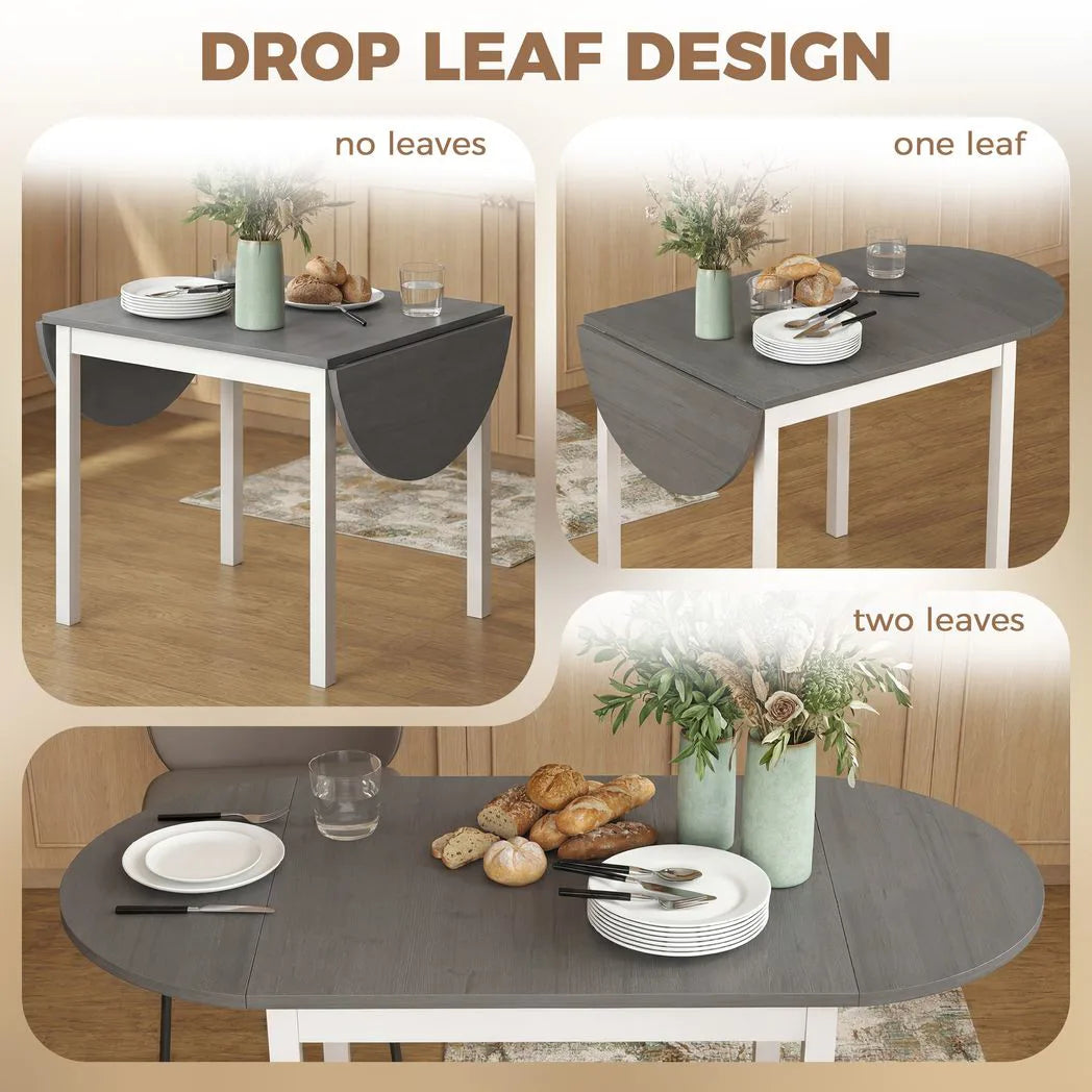 HOMCOM Wooden Drop-Leaf Dining Table for 4–6 People – Folding Pine Wood Table with Anti-Slip Feet, Grey