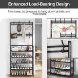 Metal Coat and Hat Stand with 8 Hooks & 5-Tier Shoe Rack, 60 x 26 x 170cm, Black