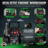 AIYAPLAY Kids Truck Engine Toy with Steering Wheel, Mist, Lights and Sounds – Mechanic Play Set, Green