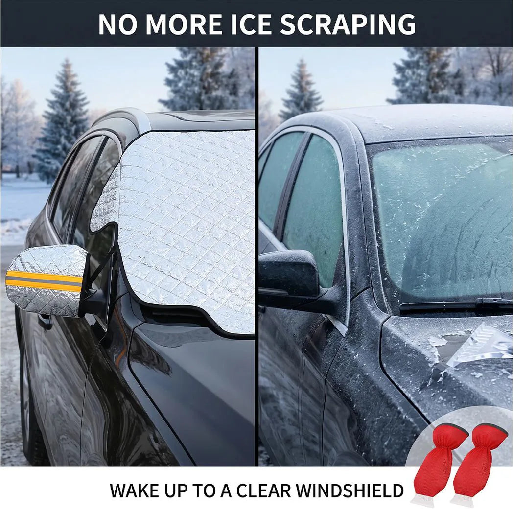 Car Windscreen Frost, Ice & Snow Cover with Side Mirror Covers – Four-Layer Waterproof Protector