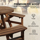 Outsunny 6 Seater Wooden Round Picnic Table with Matching Benches & Parasol Hole, Carbonised Finish