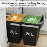 HOMCOM Pull Out Bin with 2 x 20L Removable Compartments – Under Sink Kitchen Waste and Recycling Bin, Black