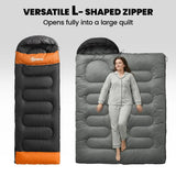 Outsunny 3-Season Sleeping Bag for Adults with L-Shaped Zip, Opens into Quilt – Lightweight & Compact, Grey