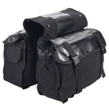 26L Motorcycle Saddle Bag with Two Side Pockets – Waterproof Canvas & PU Leather Panniers, Black